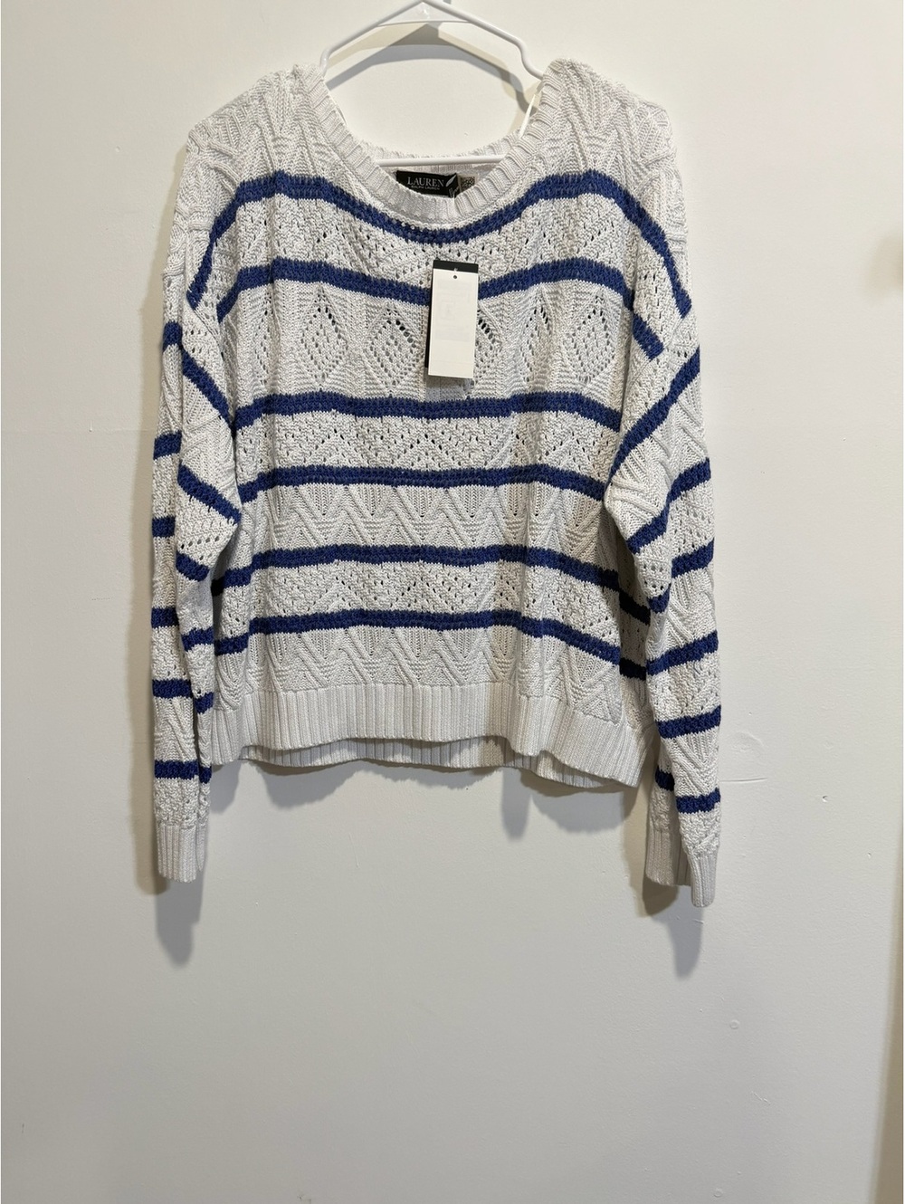 LAUREN Ralph Lauren White Striped Sweater Sz XL - Picture 4 of 4